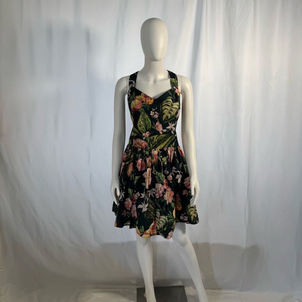 H&M Black Floral Mini Dress with Pink & Green Print